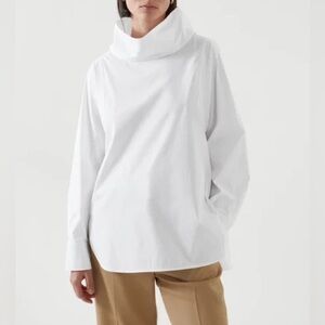 COS NWOT Organic Cotton Relaxed-Fit Funnel Roll-Neck Modern Long Sleeve Top